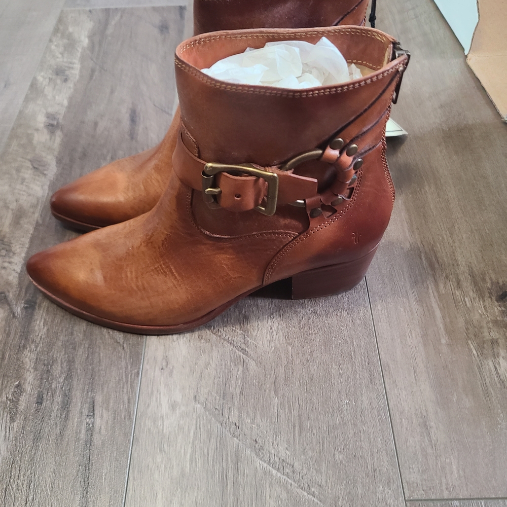 Frye Cognac Leather Ankle Booties